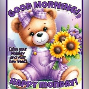 Cute Teddy Bear Graphic Tee Design in Purple with Sunflowers